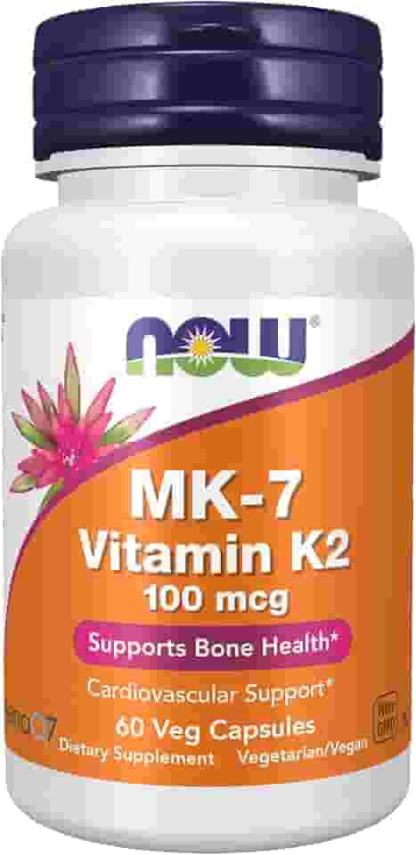 Suplementos NOW, vitamina K2 MK7 100 µg, auxílio cardiovascular*, auxilia na saúde óssea*, 60 cápsulas veganas