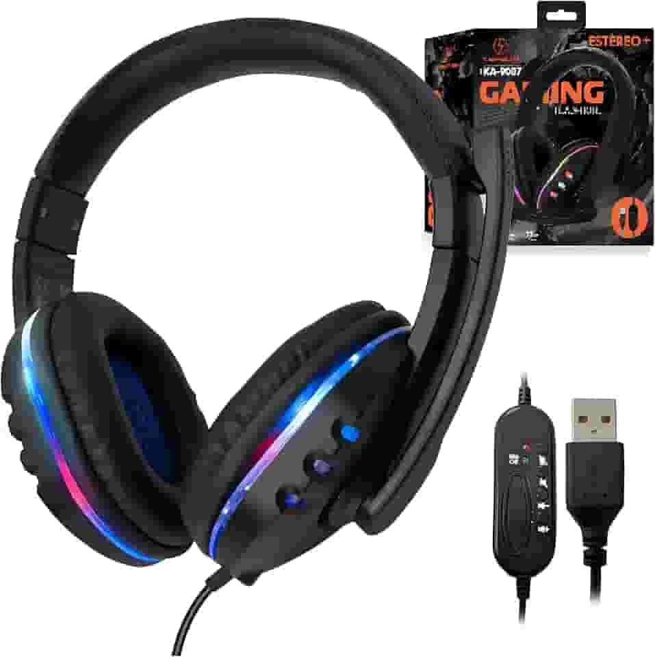Headset Gamer com Fio e Led Fone de Ouvido com Microfone P2 Compatível com Xbox One, PS4, PS5 e PC