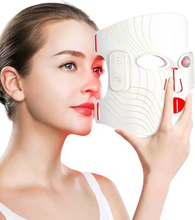 Terapia de luz vermelha para rosto, máscara facial de LED sem fio com luz vermelha infravermelha próxima (NIR), 5 modos, cuidados com a pele facial, comprimento de onda múltiplo de 380-850 nm