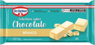 Dr. Oetker Cobertura em Barra Sabor Chocolate Branco, Para Recheio e Cobertura de Bolos, Tortas, Pão de Mel, Doces e Sobremesas, Basta Derreter, 1kg