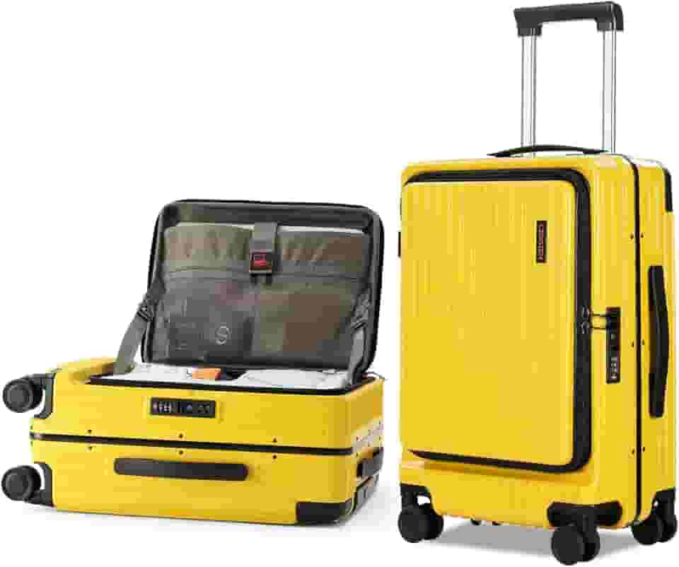 Mala de mão aprovada por companhias aéreas, estrutura de alumínio com abertura superior de 50 cm, leve, ABS + policarbonato com rodas giratórias de 360°, trava TSA, Amarelo, Carry On - 20