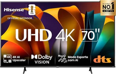 Hisense Smart TV UHD 4K DLED 70' Polegadas 70A6N com HDR10+ Dolby Vision Game Mode Controle por Voz Alexa Built-In AirPlay