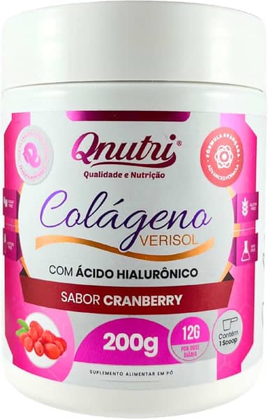 Colágeno Verisol Pó 200g Ácido Hialurônico Sabor Cranberry Suplemento Qnutri