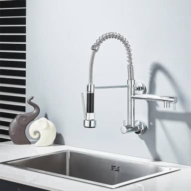 TINICO Torneira de Cozinha Gourmet,Aço Inoxidável Água Fria Única Com Misturador de Extraível,Bicos Duplos Torneira de Parede,Rotação 360,Cromado