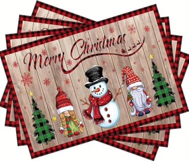Jogo americano para decoração de Natal vintage, tapete de jantar lavável para cozinha, decoração de festa, acessórios de mesa-4 peças