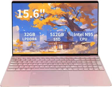 KurieTim Laptop de 15,6 polegadas com 32 GB DDR4 RAM SSD de 512 GB, CPU Intel_N95 de 1,7 a 3,4 GHz, teclado retroiluminado, leitor de impressão digital, mini HDMI tradicional, laptops tradicionais