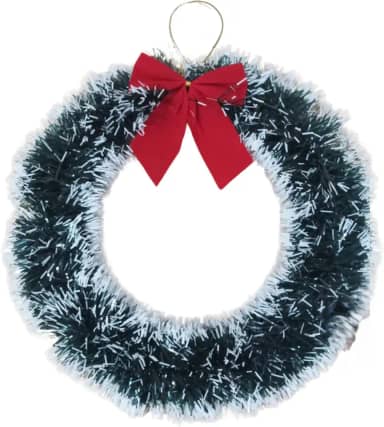 Guirlanda de Natal Nevada 33 cm com Laço Vermelho – Festão Verde de Plástico para Porta ou Parede, Decoração Natalina Reutilizável - Lene