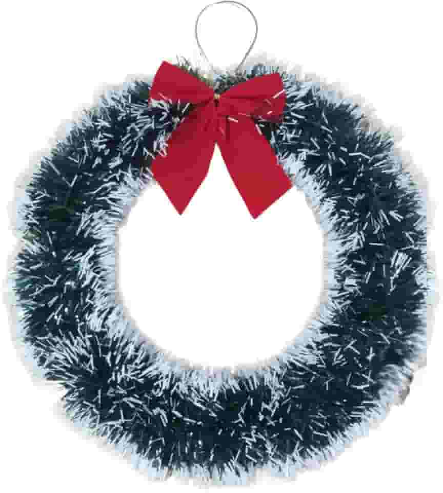 Guirlanda de Natal Nevada 33 cm com Laço Vermelho – Festão Verde de Plástico para Porta ou Parede, Decoração Natalina Reutilizável - Lene