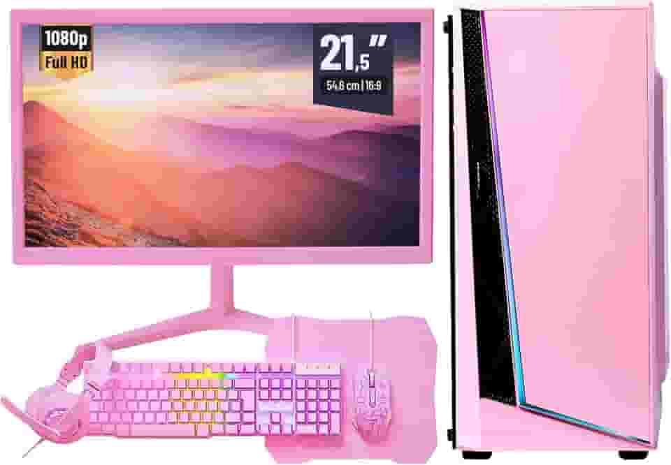PC Gamer Rosa Completo Intel Core I7 3.4GHz 16GB DDR3 SSD 480GB Monitor 21,5" Kit Gamer - Escolha a placa de vídeo (ONBOARD)