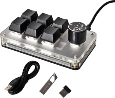 LUKCOZMO Teclado Macro Pad Macro Teclado Programável Personalizado 6 Teclas Mini Teclado Mecânico Gaming Teclado com Uma Mão Bluetooth RGB OSU Multifuncional Macropad Botão Receptor 2.4G e Cabo Tipo C