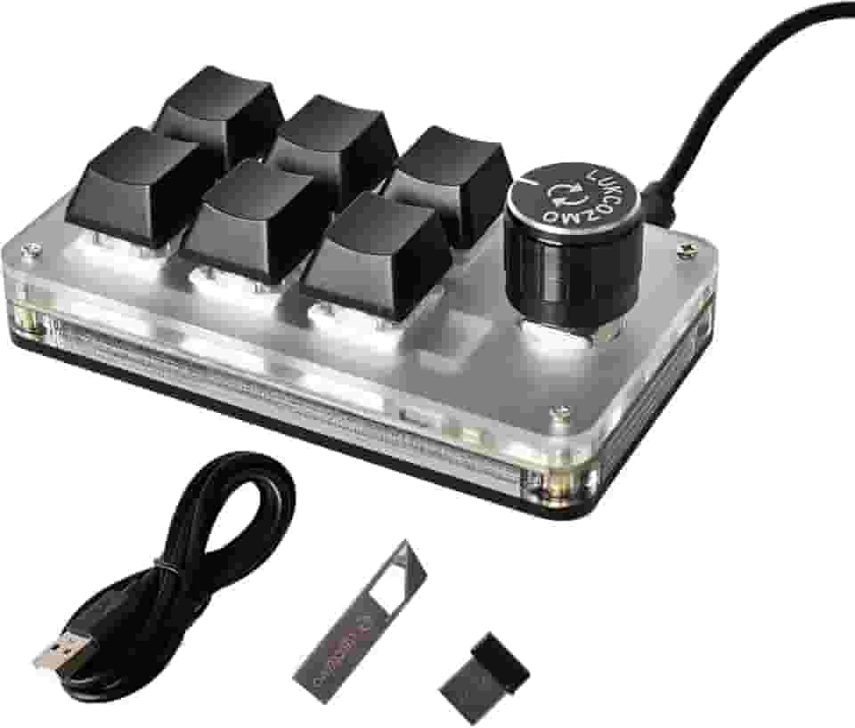 LUKCOZMO Teclado Macro Pad Macro Teclado Programável Personalizado 6 Teclas Mini Teclado Mecânico Gaming Teclado com Uma Mão Bluetooth RGB OSU Multifuncional Macropad Botão Receptor 2.4G e Cabo Tipo C