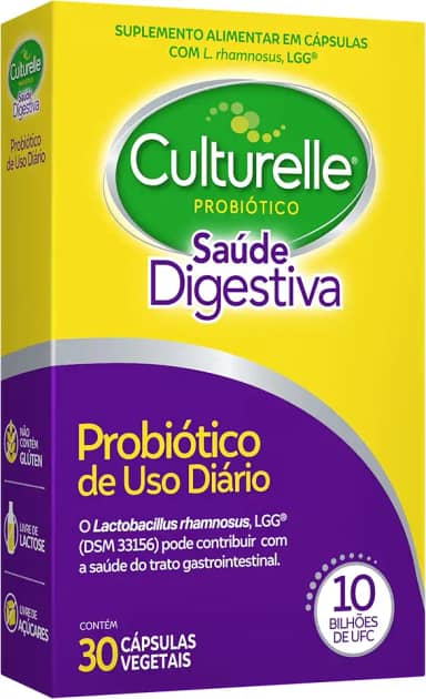 Culturelle Probiótico Saúde Digestiva, Suplemento Alimentar Diário, Com Lactobacilos, Sem Glúten, Sem Lactose, 30 Cápsulas