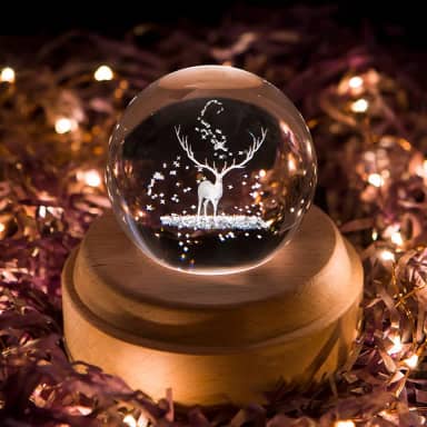 FSIGOM Luz LED de projeção - Caixa de música com bola de cristal 3D, caixa musical rotativa luminosa, base de madeira, melhor presente para 【presente de dia das mães】 aniversário e Natal (alce)