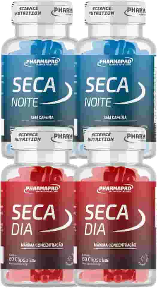 Kit 2x Termo Seca Dia 200mg Cafeina 60 Caps Maxima Concentração Foco 200mg + 2x Termogenico Noite Sem Cafeina Pote 60 Cáps Noturna Picolinato de Cromo Triptofano Coenzima Q10 Carnitina Vitamina B6