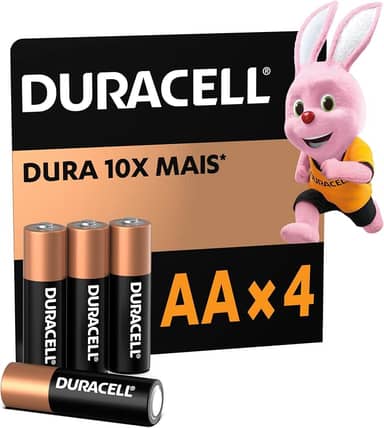 Duracell Pilhas Alcalinas AA Pequena Pack 4 Unidades – Dura até 10x – Mais Ideal para Controles Remotos Brinquedos e Lanternas