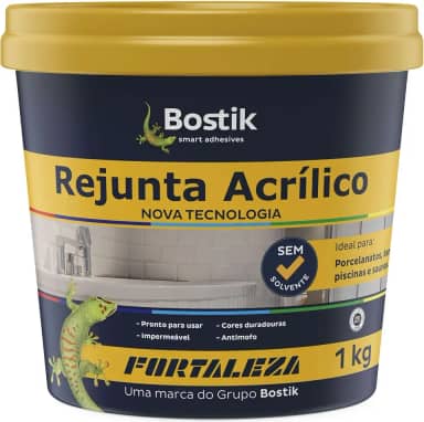 FORTALEZA Rejunte Acrílico Cinza – Pronto para Uso, Antimofo e Impermeável – Para Pisos e Revestimentos de Cerâmica, Porcelanato e Pedras Naturais – Interno e Externo – 1kg