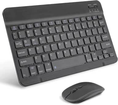 Combo Teclado e Mouse Bluetooth Sem Fio, Ultrafino e Recarregável - Compatível com Tablets Android, iPhone, iPad, Windows Surface e Mais (Preto)