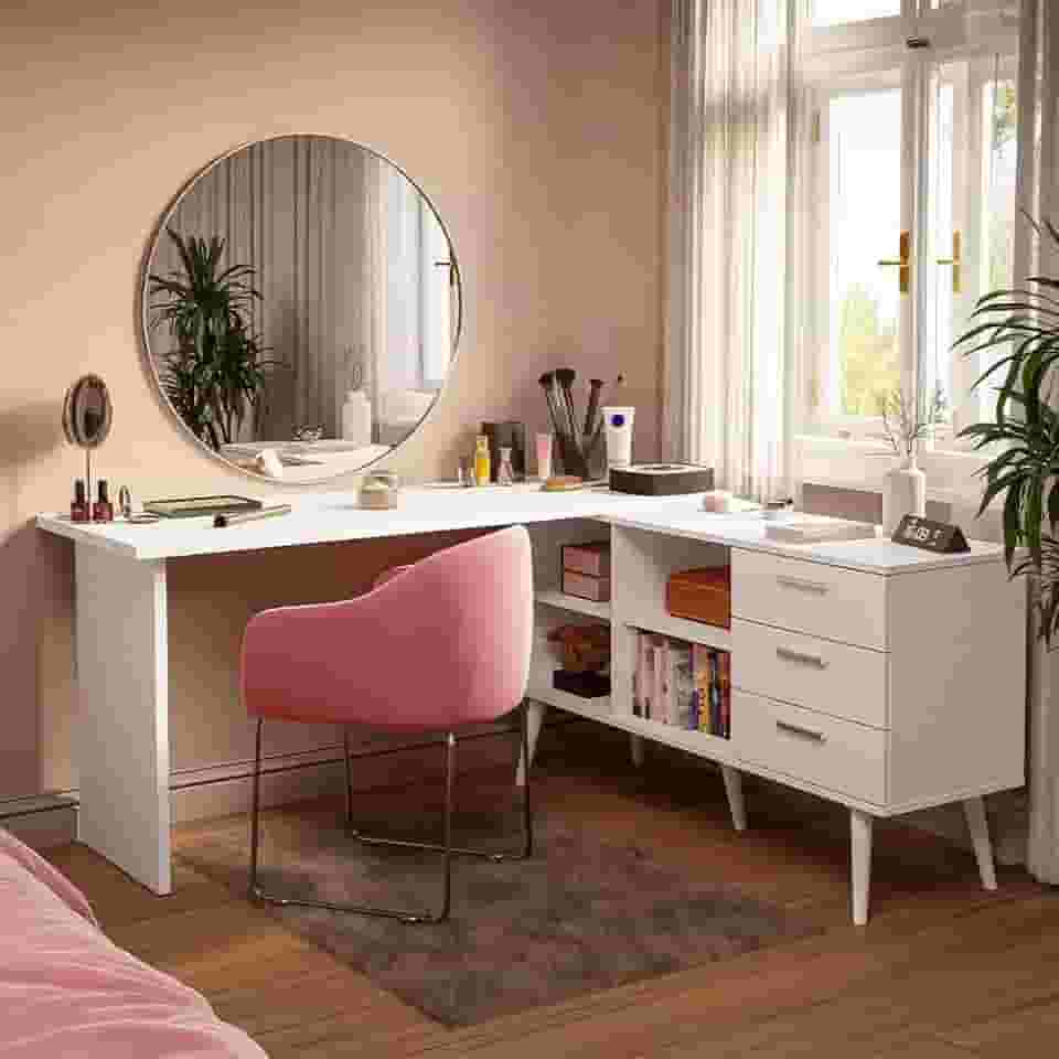 Escrivaninha Penteadeira de Canto 3 Gavetas Branco Madesa