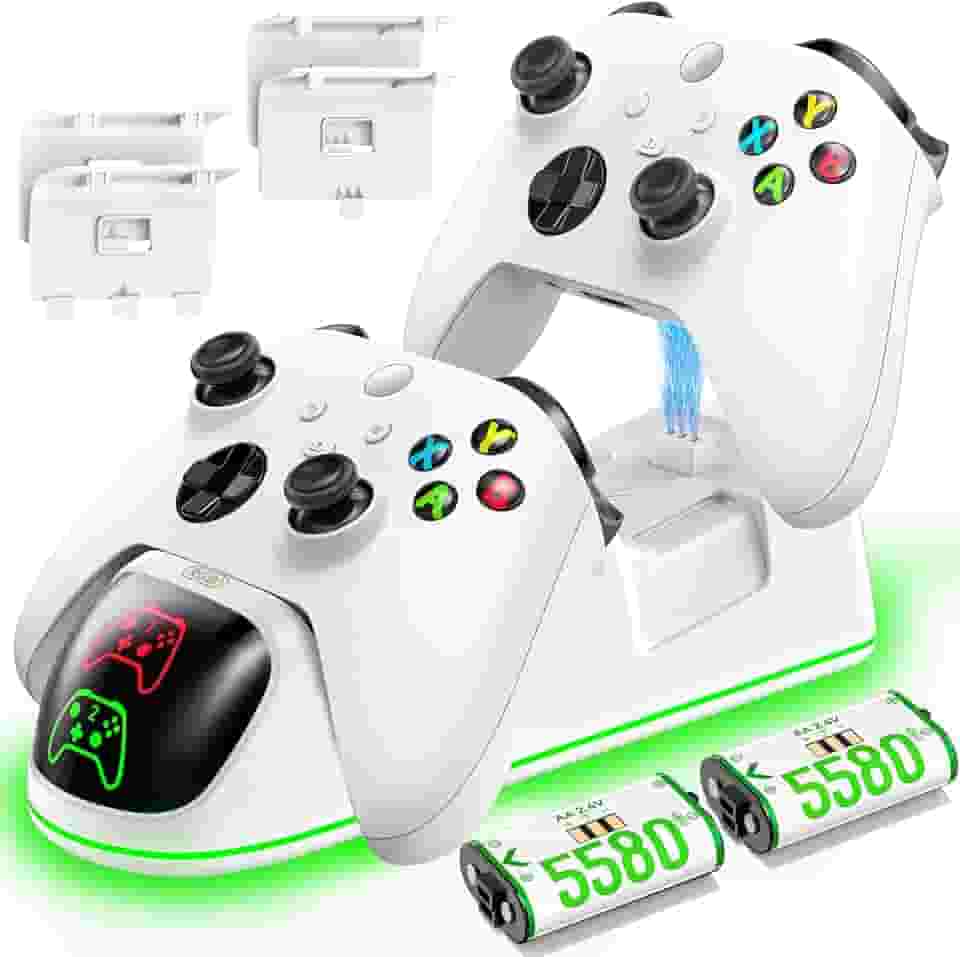 Carregador de controlador compatível com Xbox Series X|S/Xbox One, estação de carregamento com 2 x 1300 mAh kit de bateria recarregável, base de carregamento dupla OIVO para Xbox One/One Elite/Series X|S