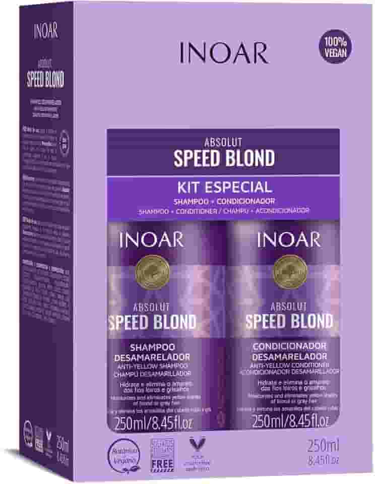 Inoar, Speed Blond Kit Duo – Shampoo e Condicionador Matizador com Óleo de Argan, Azuleno e Ativos Vegetais para Cabelos Loiros e Grisalhos - 250ml