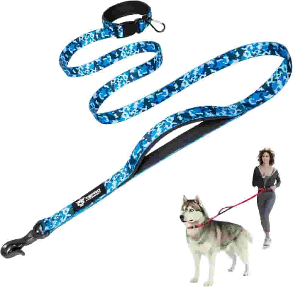 TSPRO Coleira ajustável para cães, mãos livres, com controle de segurança, alça acolchoada e fecho resistente, para cães pequenos, médios e grandes (azul camuflado)