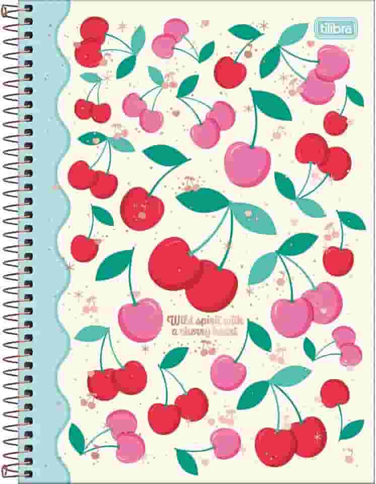 Tilibra - Caderno Espiral Capa Dura Universitário 10 Matérias Amarena 160 Folhas - Capa Cerejas E Faixa Azul
