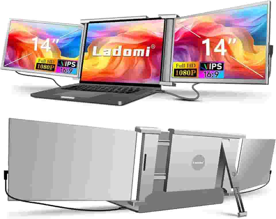 Ladomi Extensor de tela triplo para laptop de 14 polegadas, monitor FHD 1080p IPS, Plug and Play, para laptops de 13,5 a 16,5 polegadas - cinza S1