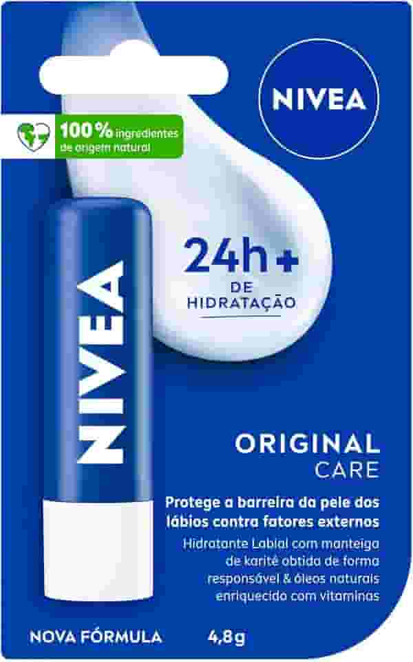 NIVEA Hidratante Labial Original Care - Com Manteiga de Karité & Pantenol, hidrata por 12 horas oferecendo proteção e cuidados intensivos aos seus lábios - 4,8g