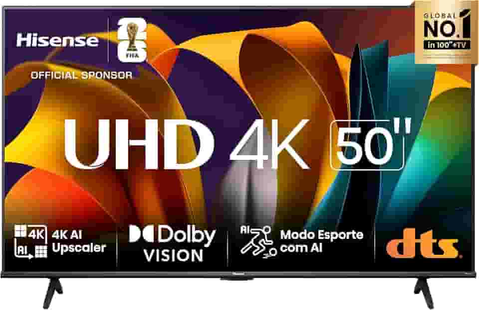 Hisense Smart TV UHD 4K DLED 50' Polegadas 50A6N com HDR10+ Dolby Vision Game Mode Controle por Voz Alexa Built-In AirPlay