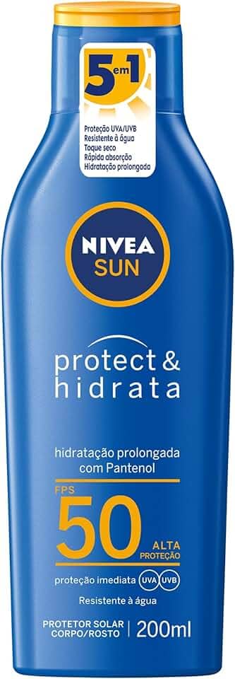 NIVEA SUN Protetor Solar Protect & Hidrata FPS 50 200ml - Com toque seco, rápida absorção e resistente à água, esse protetor solar oferece altíssima proteção ao sol e promove hidratação à pele