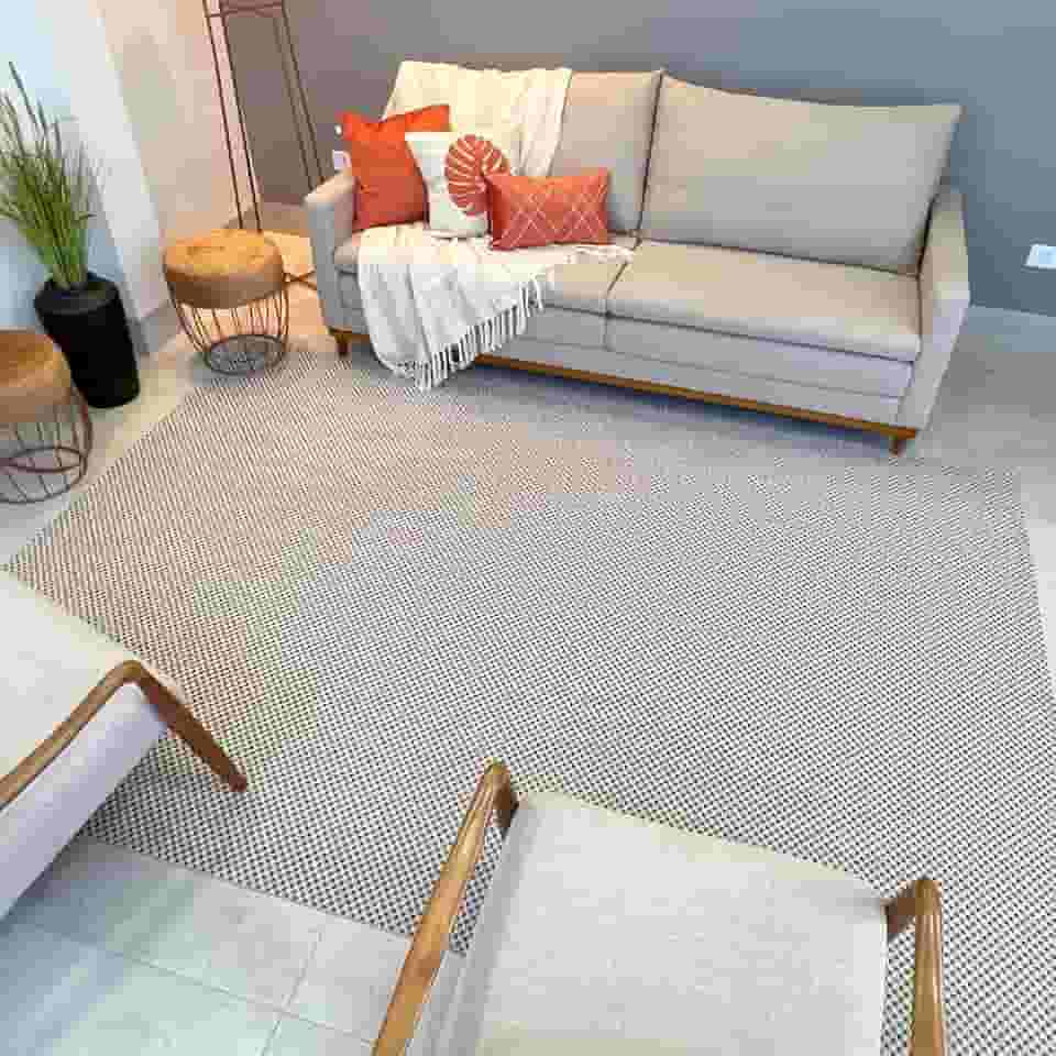 Tapete Retangular para Sala, 200x300cm, Felpa Baixa, Antiderrapante, Decorativo (Palha Quadriculado)