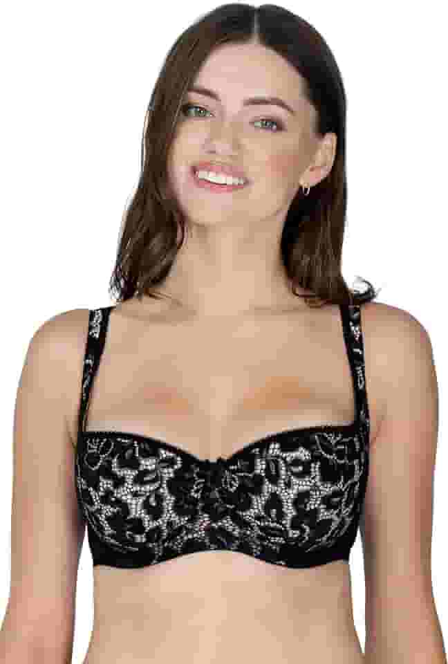 Sutiã balconette feminino com alças acolchoadas, Black/Beige, 36D