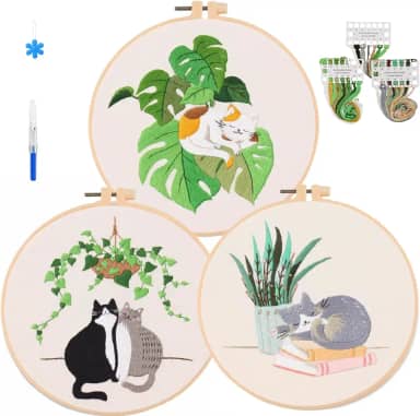 Highkick Kit de Bordado de Gato para Iniciantes, Kit de Bordado Fácil, Adultos