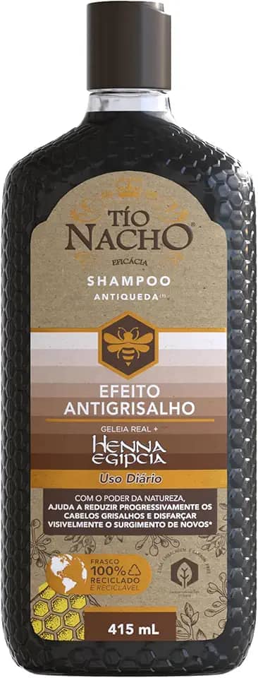 Tio Nacho Shampoo Antiqueda Hidratante Com Henna Egipcia E Geleia Real Para Cabelos Grisalhos, Fortalecimento E Nutrição Profunda Dos Fios 415 Ml 1-Pack