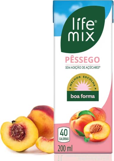 LIFE MIX - Suco de Pêssego Natural Baixa Caloria - Sem Adição de Açúcares, Sem Conservantes e Corantes, Vitaminas C e D, Cálcio, Fibras e Ácido Fólico - Vegano - 200ml