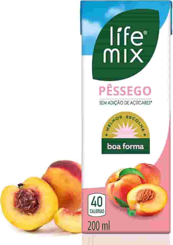 LIFE MIX - Suco de Pêssego Natural Baixa Caloria - Sem Adição de Açúcares, Sem Conservantes e Corantes, Vitaminas C e D, Cálcio, Fibras e Ácido Fólico - Vegano - 200ml