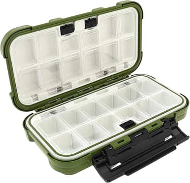 Organizador de caixa de equipamento de pesca à prova d'água, 24 compartimentos, caixas de isca de camada dupla, ganchos, estojo de armazenamento, acessórios de pesca, recipientes (verde)
