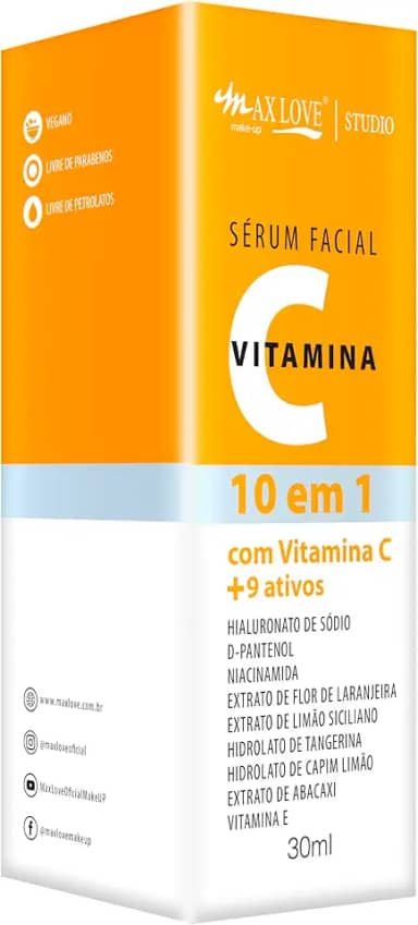 Max Love Sérum Facial Vitamina C, 10 em 1, Pele Hidratada, Macia e Iluminada, 30ml
