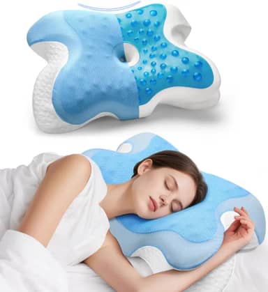 Travesseiro cervical de gel refrescante para alívio da dor no pescoço - Almofadas de espuma viscoelástica inodoras com capa respirável, travesseiro de pescoço para pessoas que dormem de lado