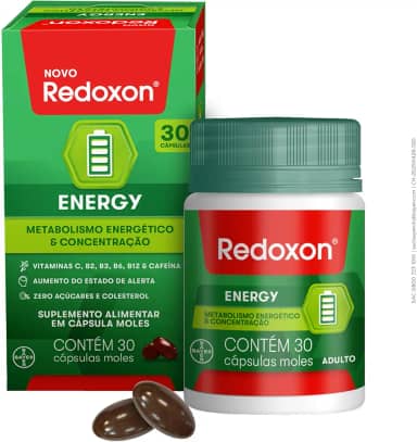 Redoxon Energy, 30 Cápsulas – Multivitamínico com Cafeína e Vitamina C,B2,B12,B6,B3 para Energia e Imunidade