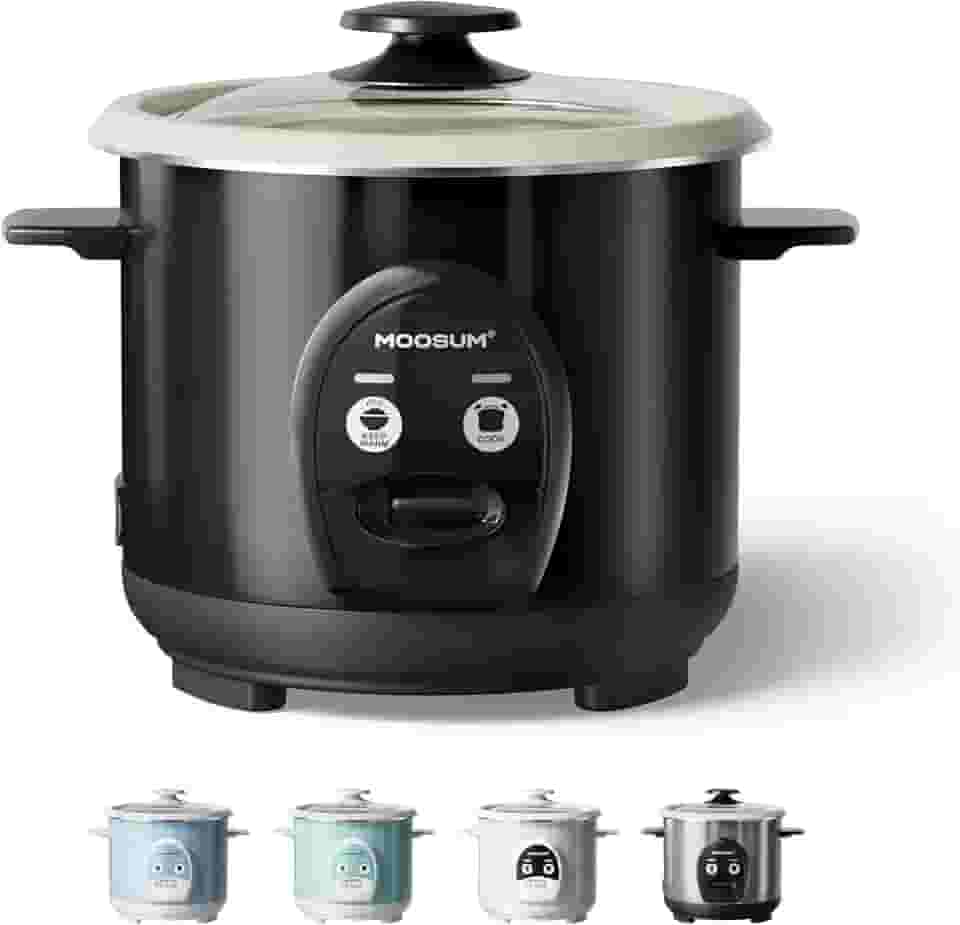 Panela de arroz cru para 3 xícaras pequena e vaporizador de alimentos - Panela interna não tóxica com revestimento cerâmico, multifuncional de um toque para arroz/salteado/iogurte, lavável na