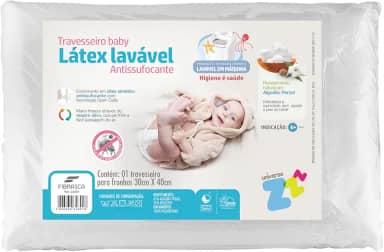 Travesseiro para Bebê Látex Lavável- Capa em Percal 180 frios - Integralmente lavável em máquina - P/fronhas 30x40cm - Fibrasca