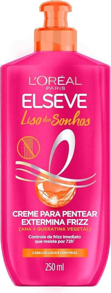 L'Oréal Paris Elseve Liso dos Sonhos Creme para Pentear, com Queratina Vegetal e AHA, Frizz Controlado por 72h, Proteção Térmica até 230°C e Alinhamento Capilar, 250ml