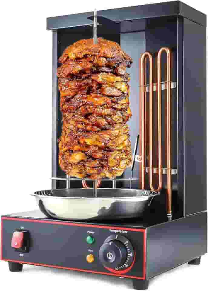Máquina Elétrica Shwarma Li Zhen Máquina Vertical Doner Kebab Kebab Turco e Máquina de Frango Grelhado com Panela de Captura de Carne, Preta (Patente de Design Registrada)
