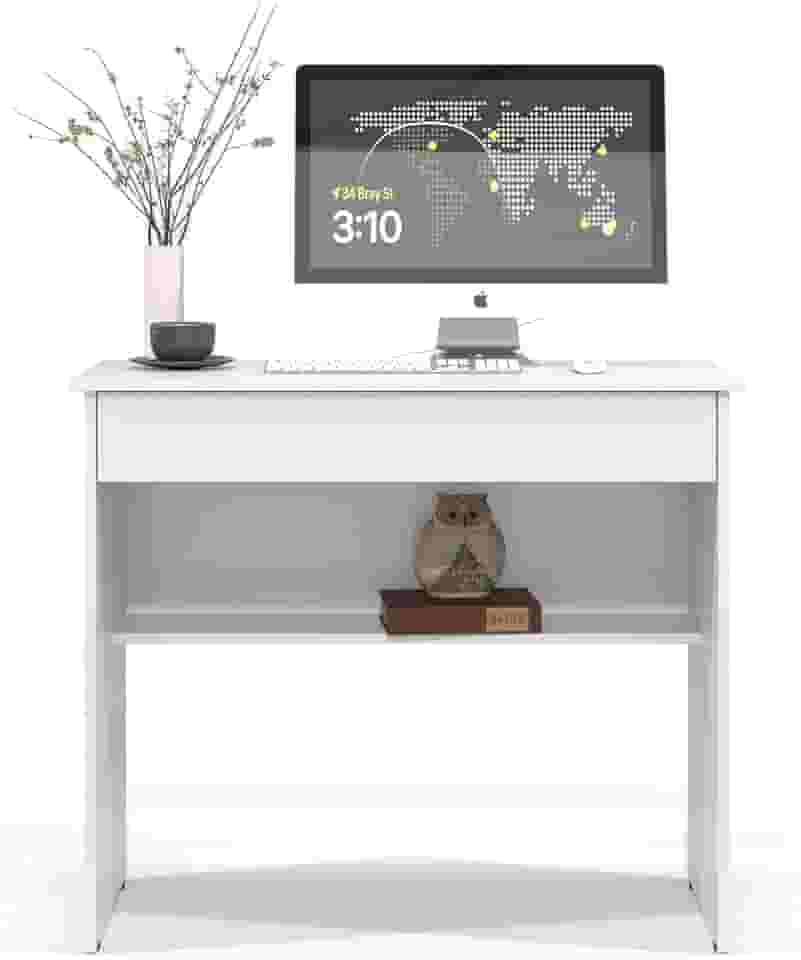 Mesa Escrivaninha Branco Com 1 gav Notebook Office Compact Vitória Branca