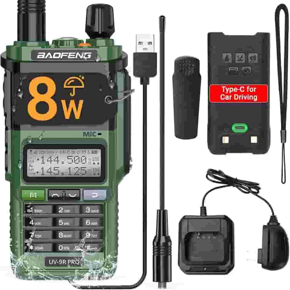 Rádio amador Baofeng UV-9R Pro 8W de longo alcance VHF UHF banda dupla tripla à prova d'água recarregável portátil rádio bidirecional Walkie Talkies com cabo de carregamento tipo C para acampamento