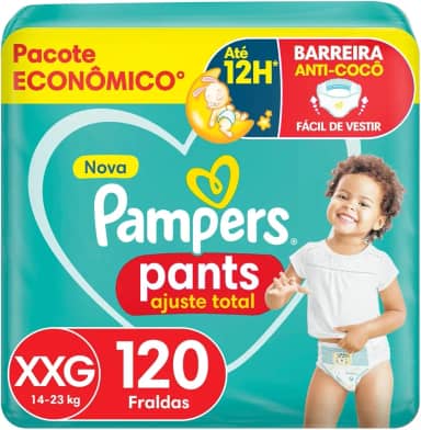 Fralda Pampers Pants Ajuste Total Tamanho XXG, Fácil de Vestir, 120 Unidades