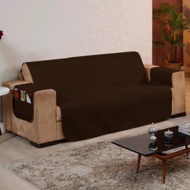 Capa Protetora para Sofá 4 Lugares Reversível - Para Pets e Crianças, Tecido Macio, Fácil de Lavar, Antipelo - Proteção com Estilo e Praticidade no Dia a Dia - FV Enxovais (Marrom, 4 Lugares)