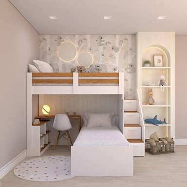 Beliche Star Office Infantil/Juvenil Multifuncional com Escrivaninha Casatema Branco/amadeirado Freijó