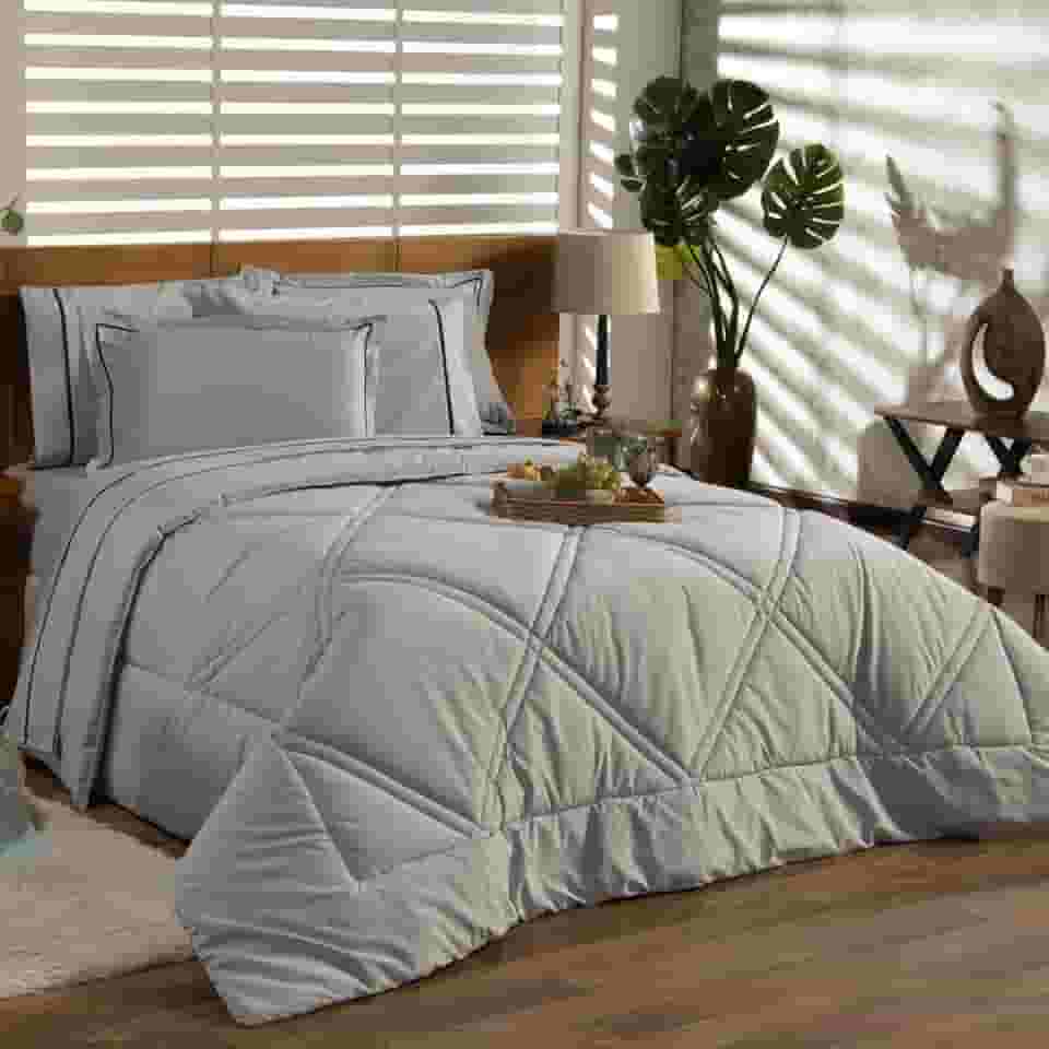 Kit Edredom Cobertor KING 03 Peças Liso Milano Dupla Face com Fronhas - Percal Algodão 200 Fios Toque Macio Cheio Grosso (Cinza)